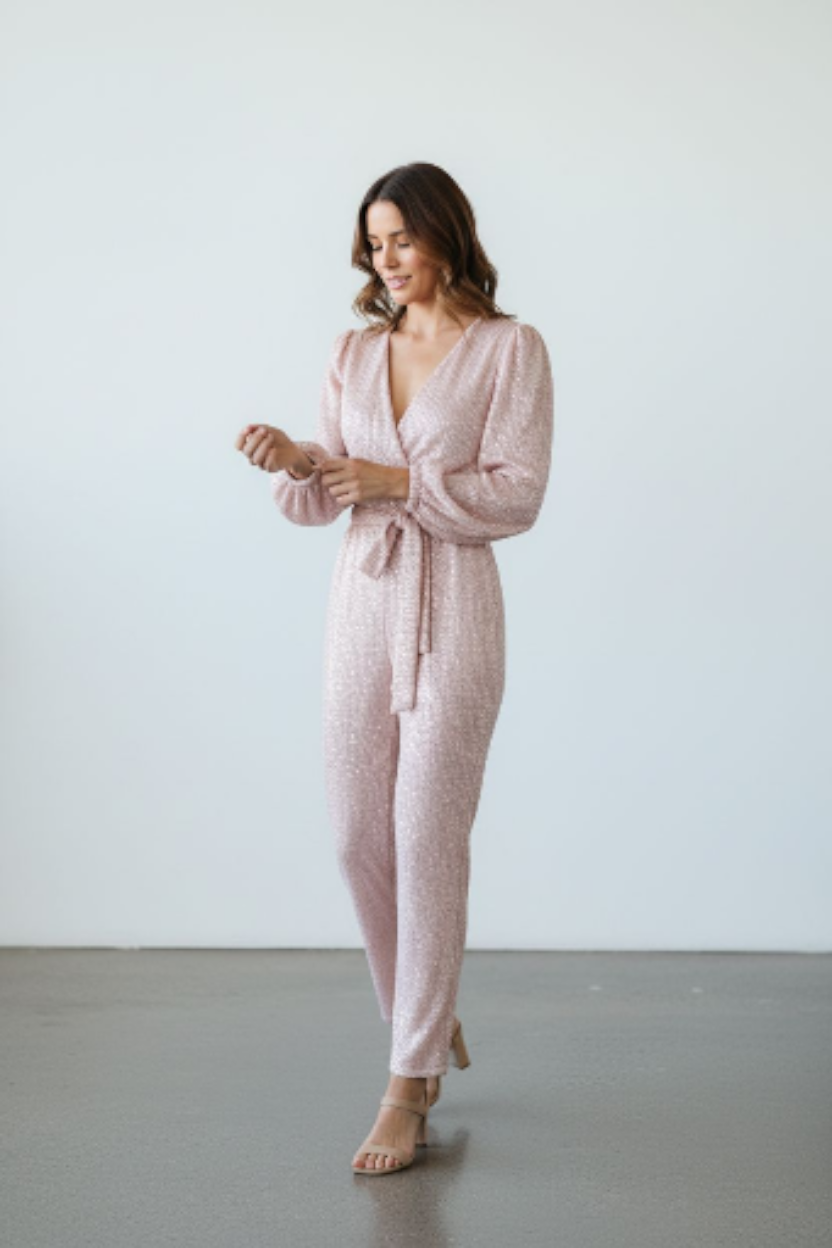 Glitzer Festtags-Jumpsuit mit Bindegürtel