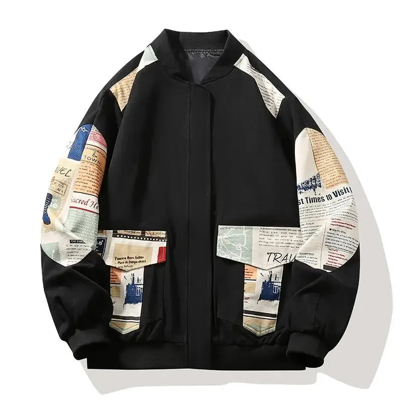 Tobi Patchwork Bomberjacke mit Zeitungsprint