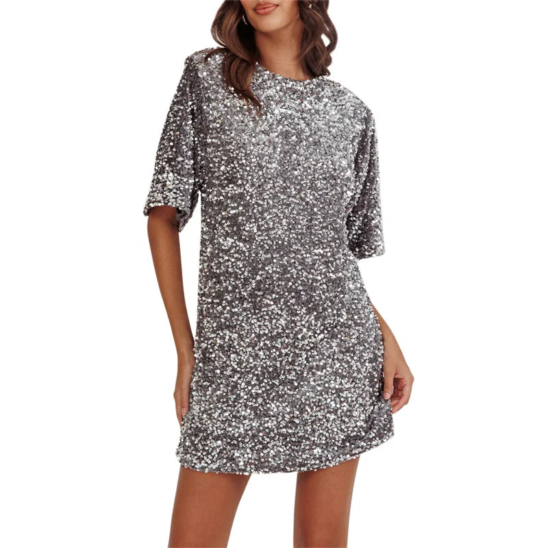 Glitzer Mini Kleid mit Tiefem Rücken – Party Edition