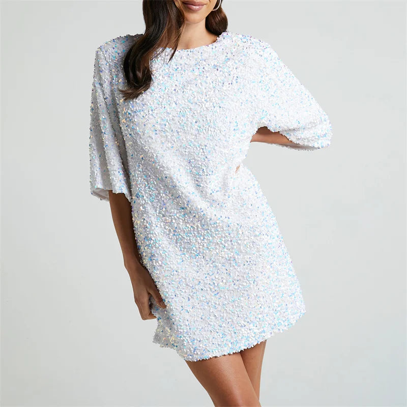 Glitzer Mini Kleid mit Tiefem Rücken – Party Edition