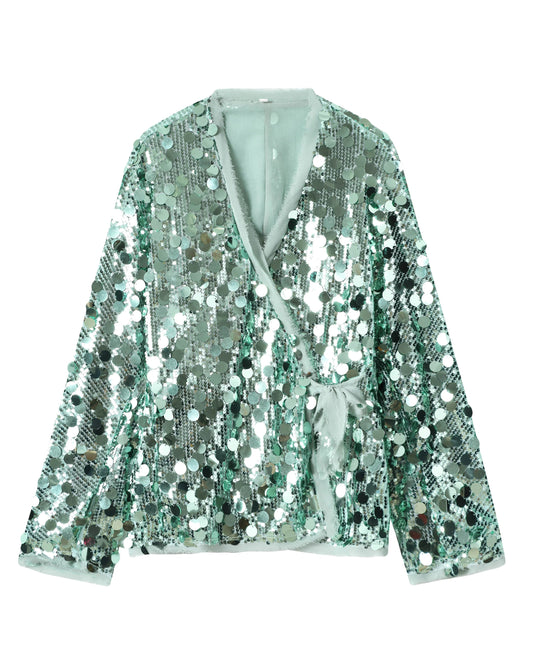 Glamour Pailletten-Wickelcardigan – Festlicher Party Look