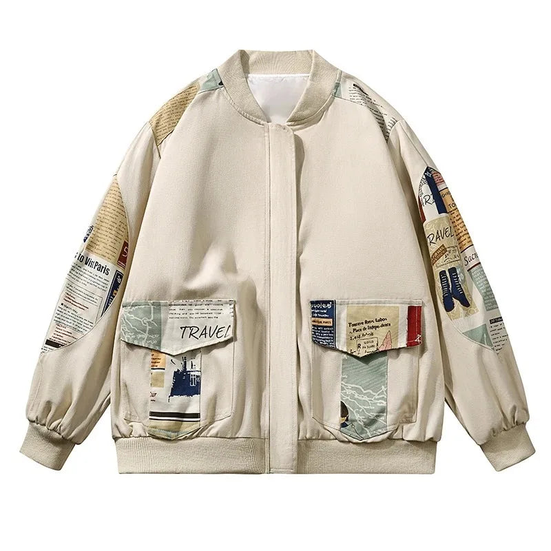 Tobi Patchwork Bomberjacke mit Zeitungsprint