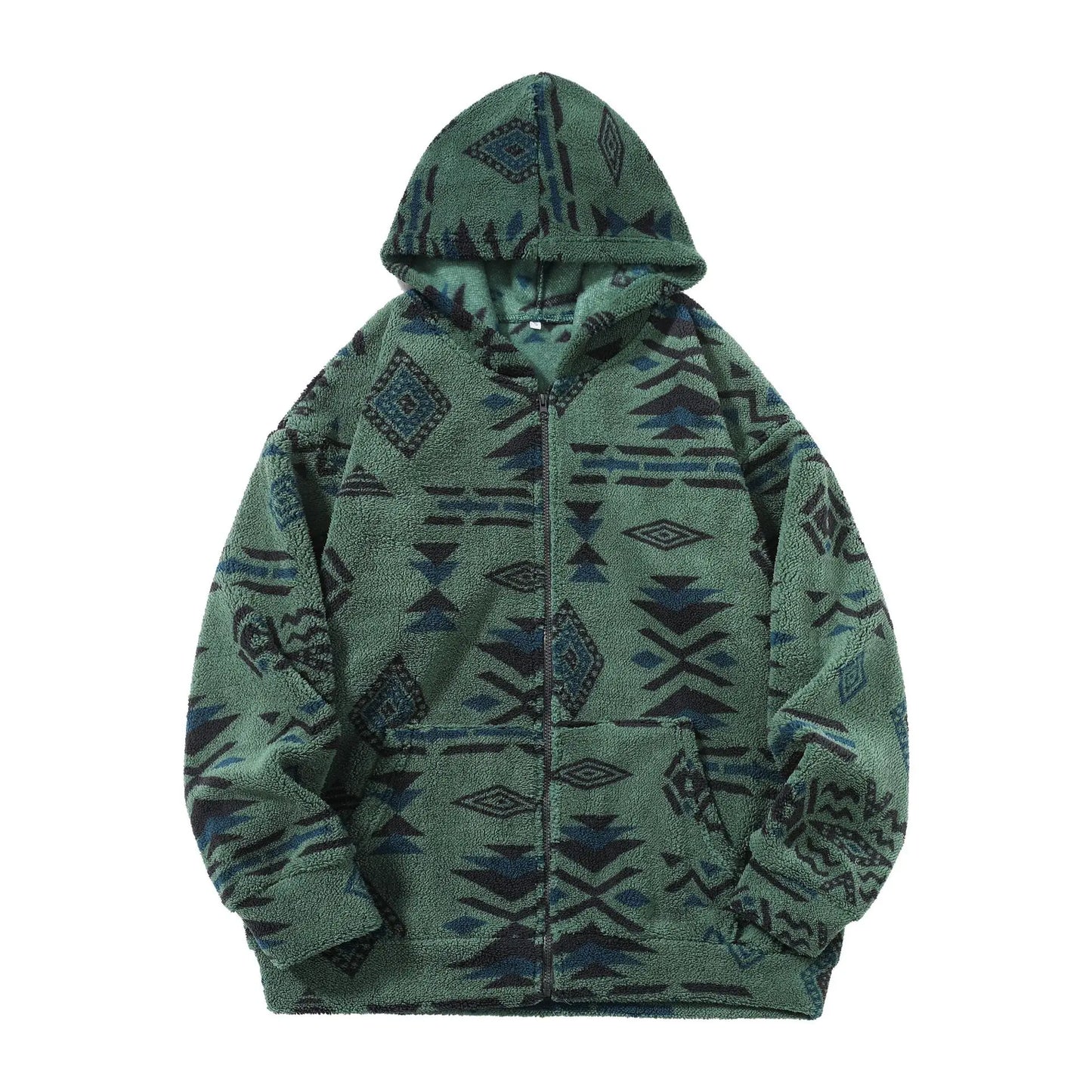 Warme Teddy-Fleece Weste mit Kapuze im Ethno-Design