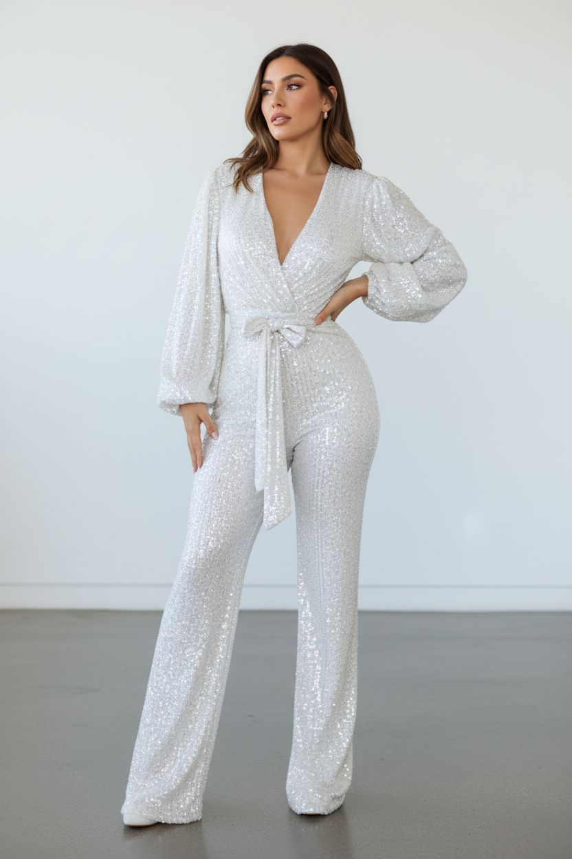 Glitzer Festtags-Jumpsuit mit Bindegürtel