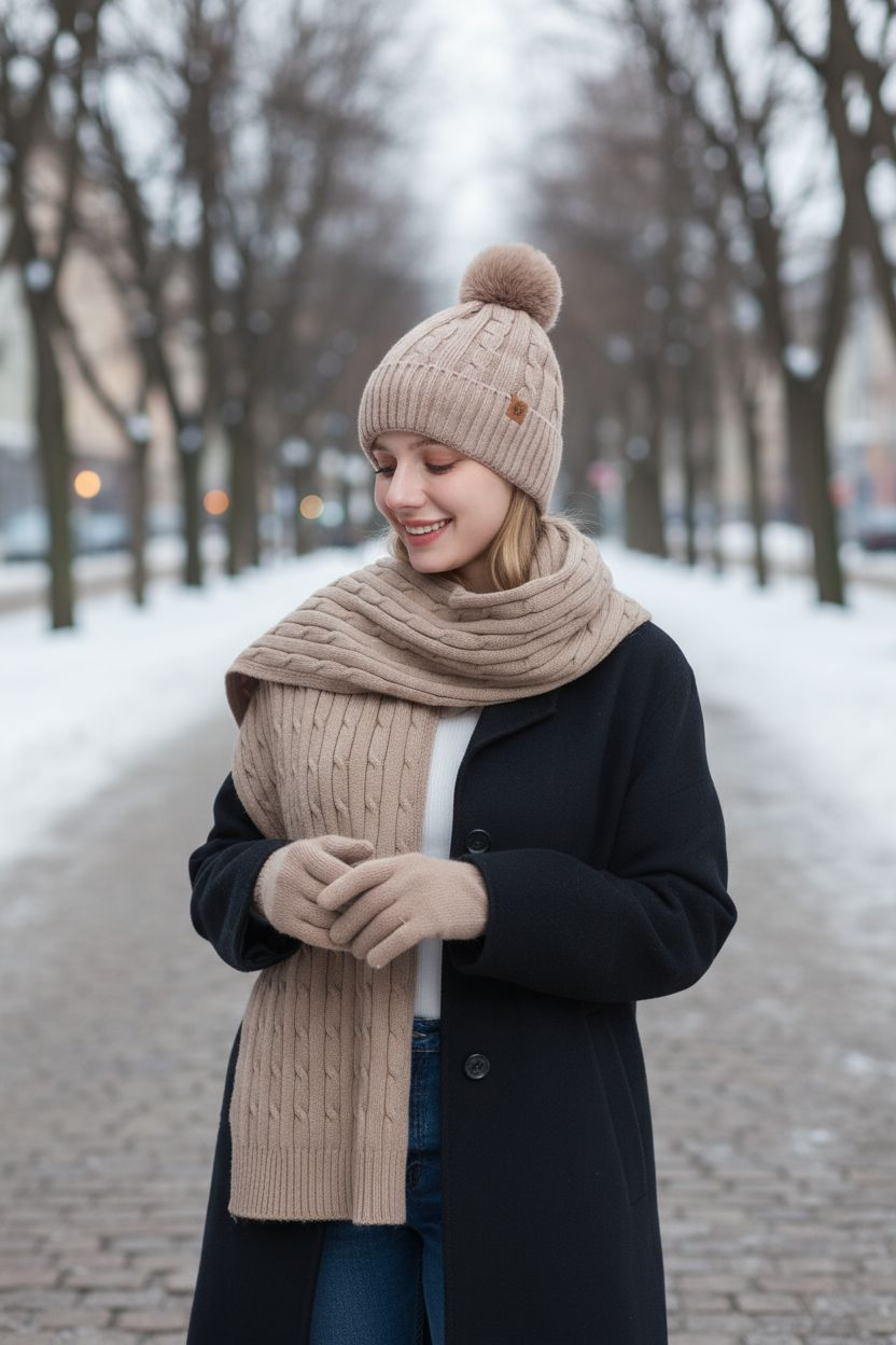 Sophie 3-teiliges Winter-Set Strickmütze, Schal & Handschuhe