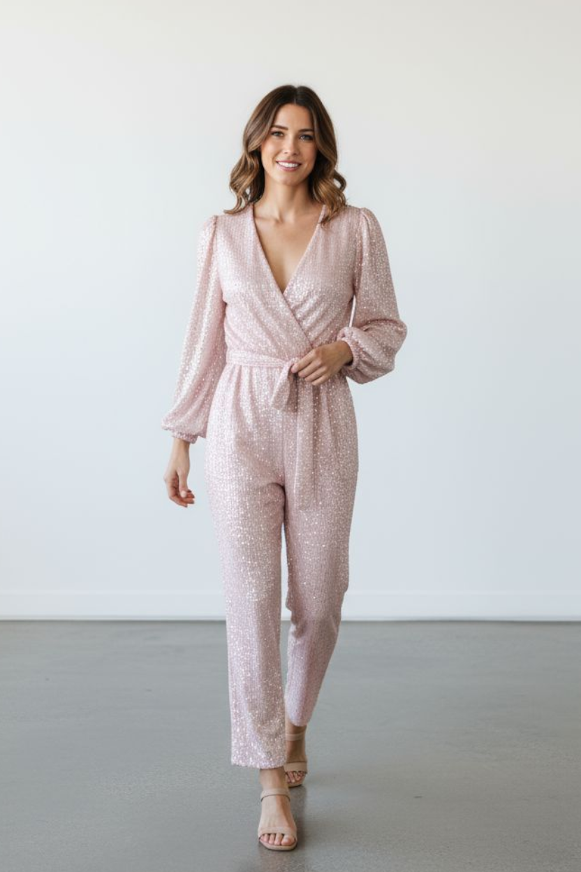 Glitzer Festtags-Jumpsuit mit Bindegürtel