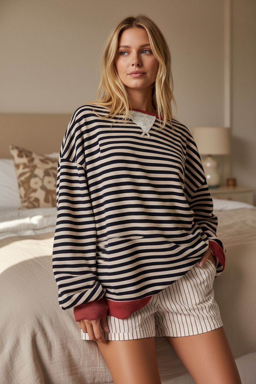 Aurora Gestreifter Oversize-Pullover