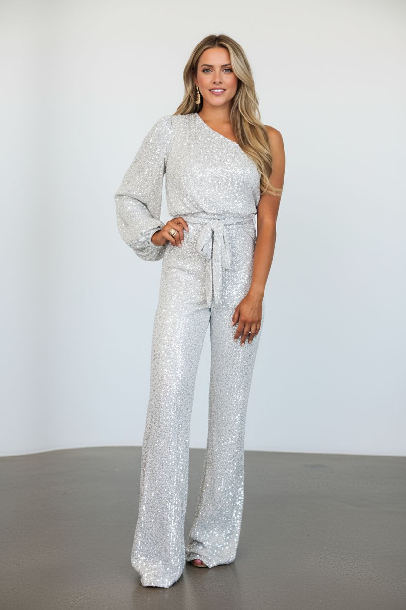 Glamouröser Einarm-Jumpsuit mit Pailletten