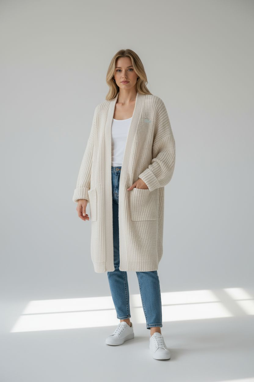 Mila Strickjacke mit Taschen - Einfarbig, Locker & Warm