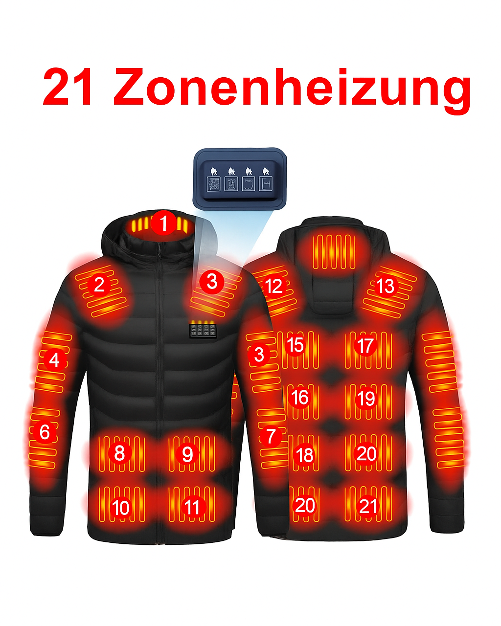 Beheizte Unisex-Jacke 21 Heizzonen & 3 Temperaturstufen
