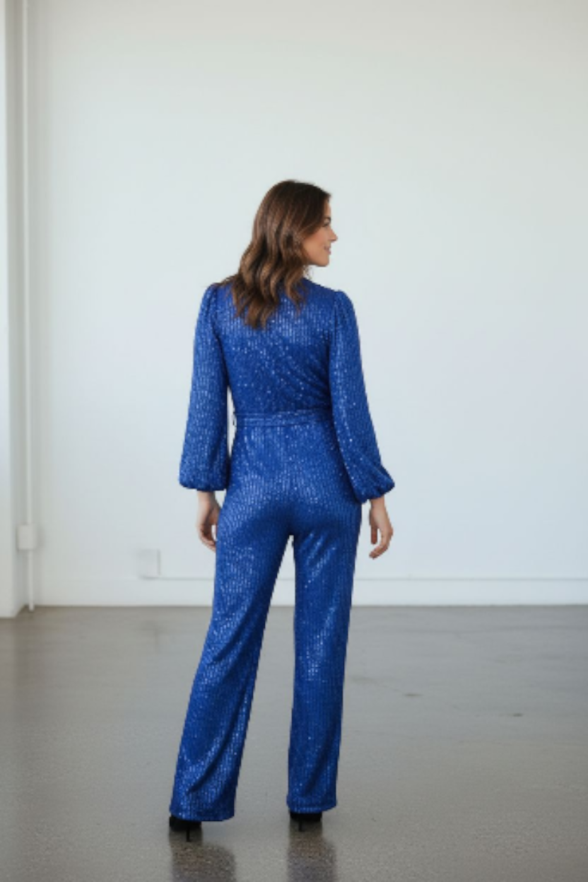 Glitzer Festtags-Jumpsuit mit Bindegürtel