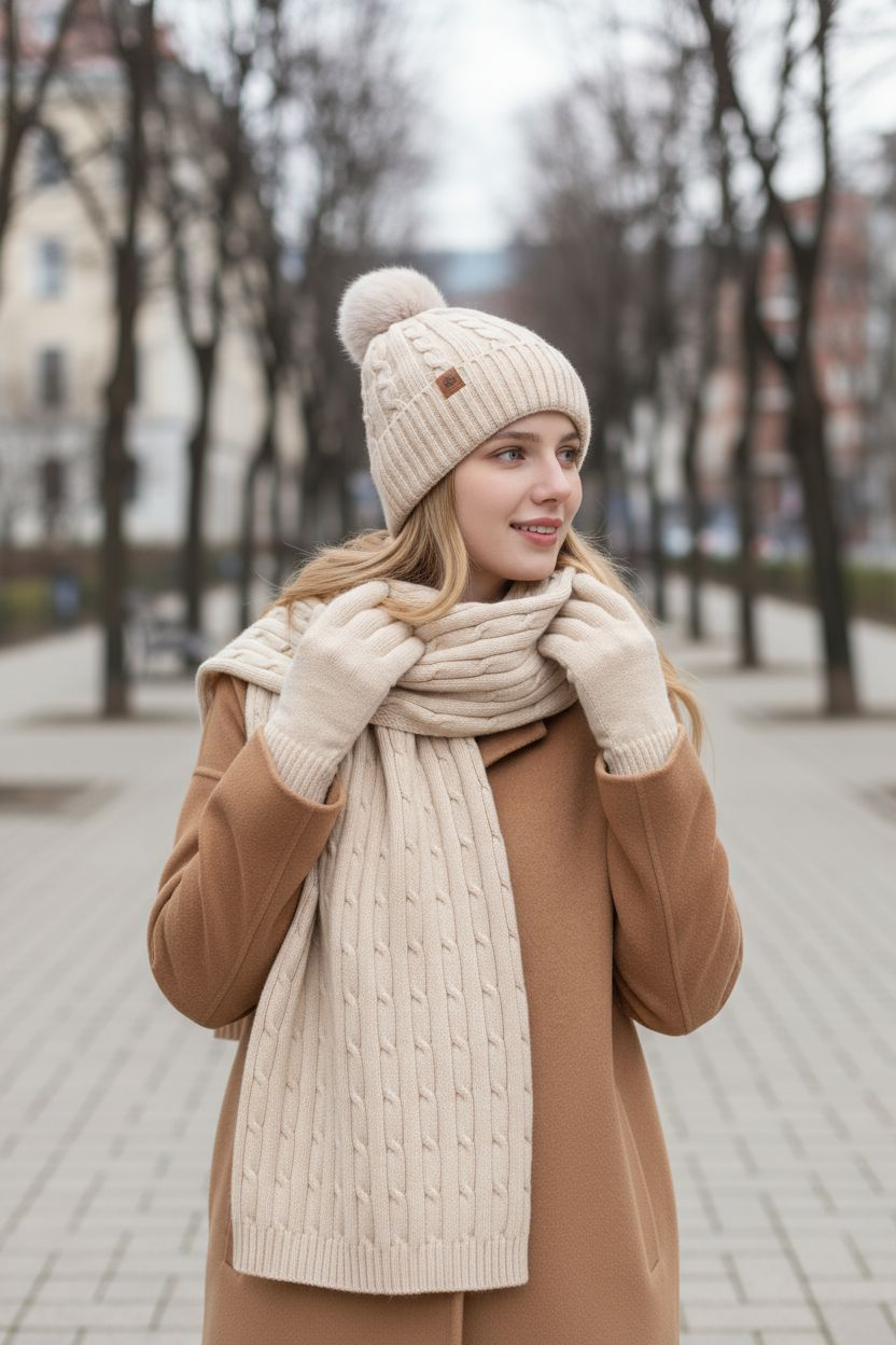 Sophie 3-teiliges Winter-Set Strickmütze, Schal & Handschuhe