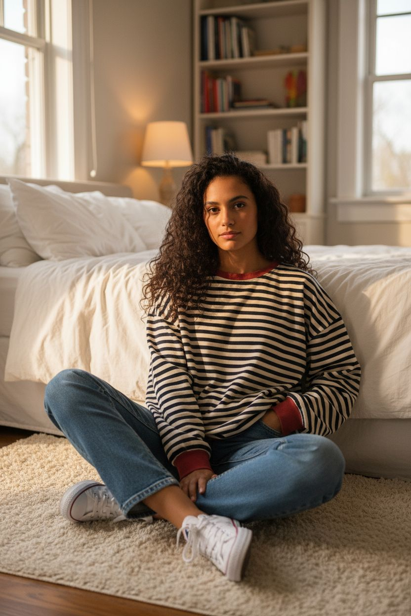 Aurora Gestreifter Oversize-Pullover