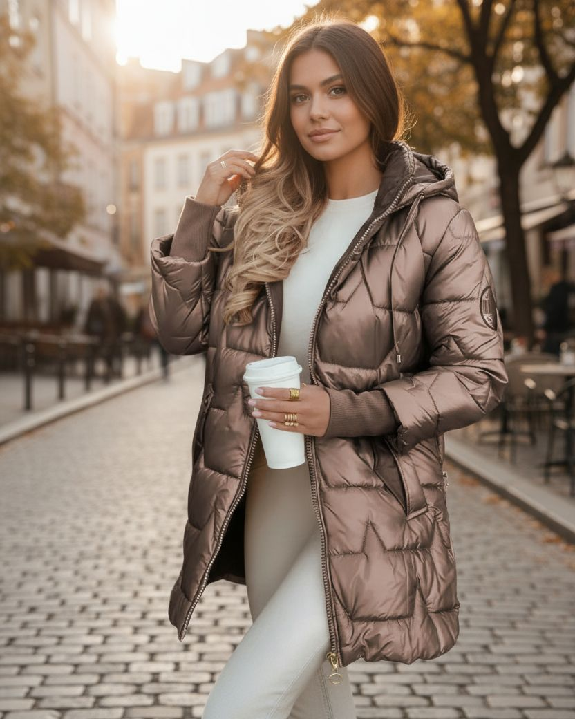 Kelsey Luxuriöser Damen Puffermantel mit Kapuze