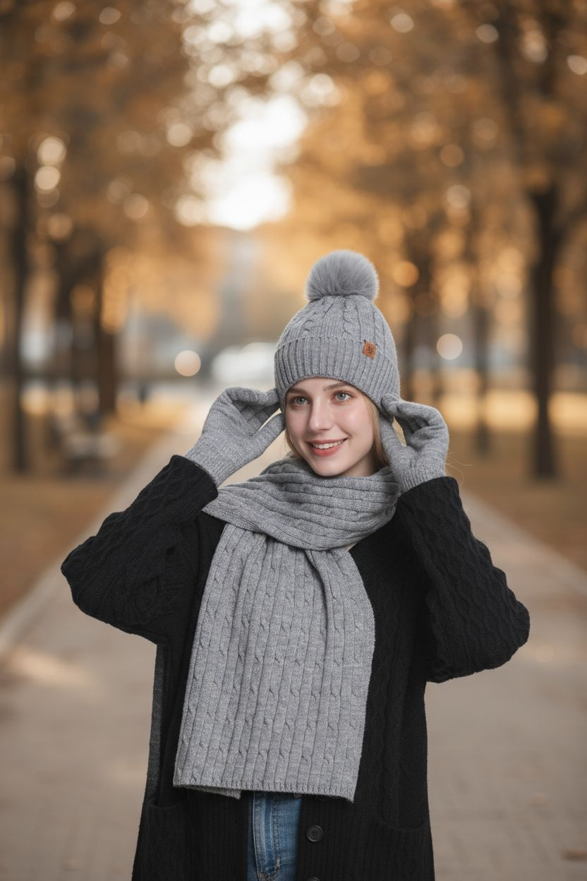 Sophie 3-teiliges Winter-Set Strickmütze, Schal & Handschuhe