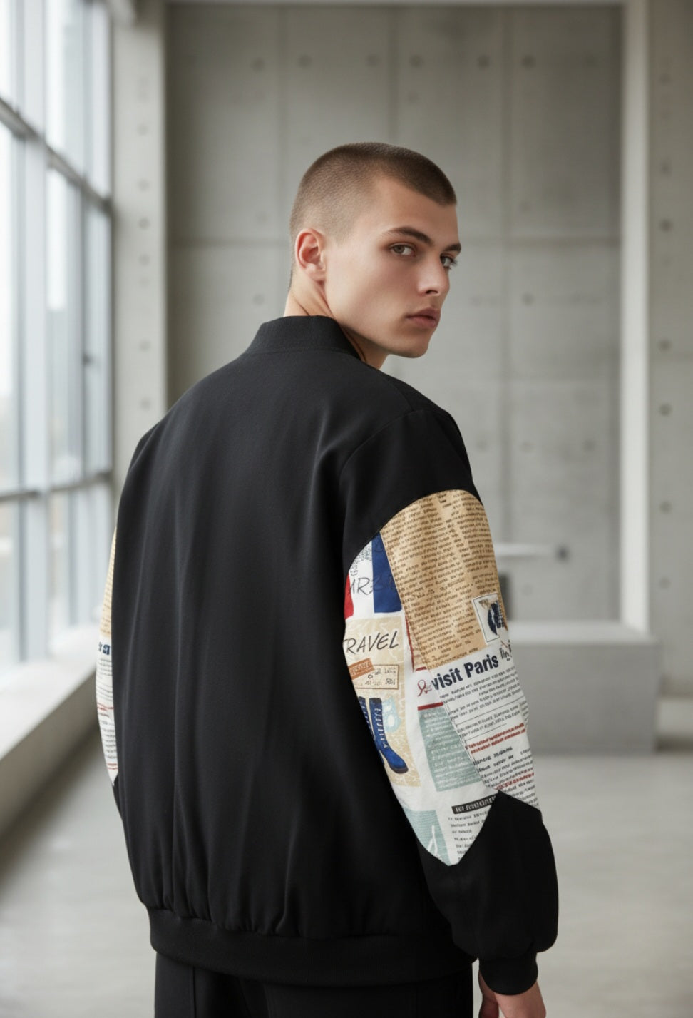 Tobi Patchwork Bomberjacke mit Zeitungsprint