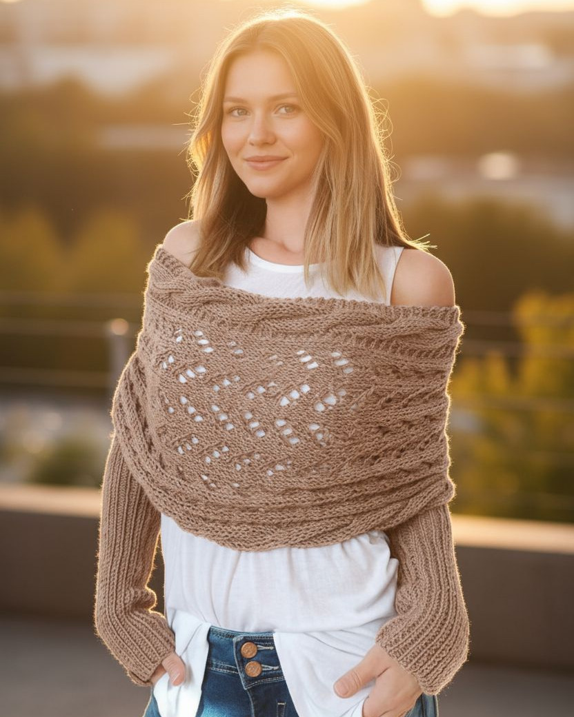 Eva Handgemachter Strick-Schal mit Ärmeln