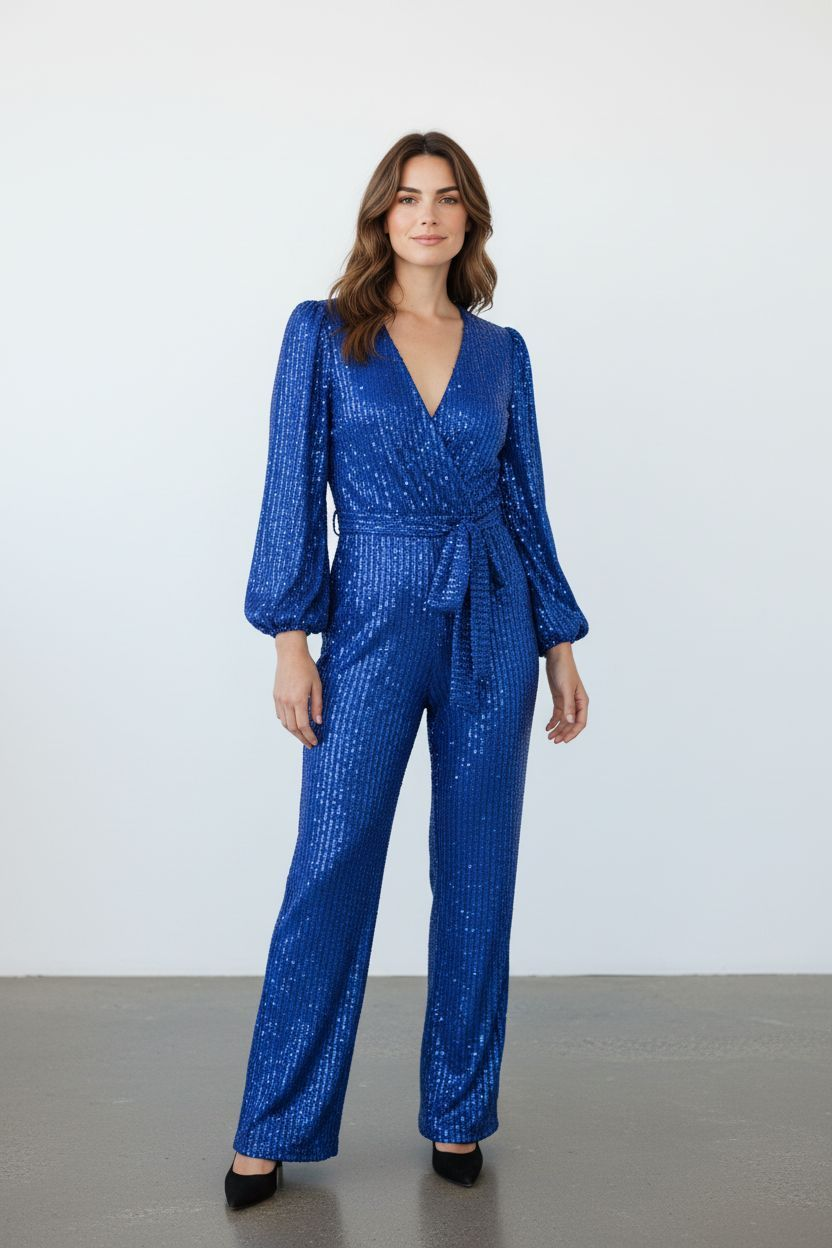 Glitzer Festtags-Jumpsuit mit Bindegürtel