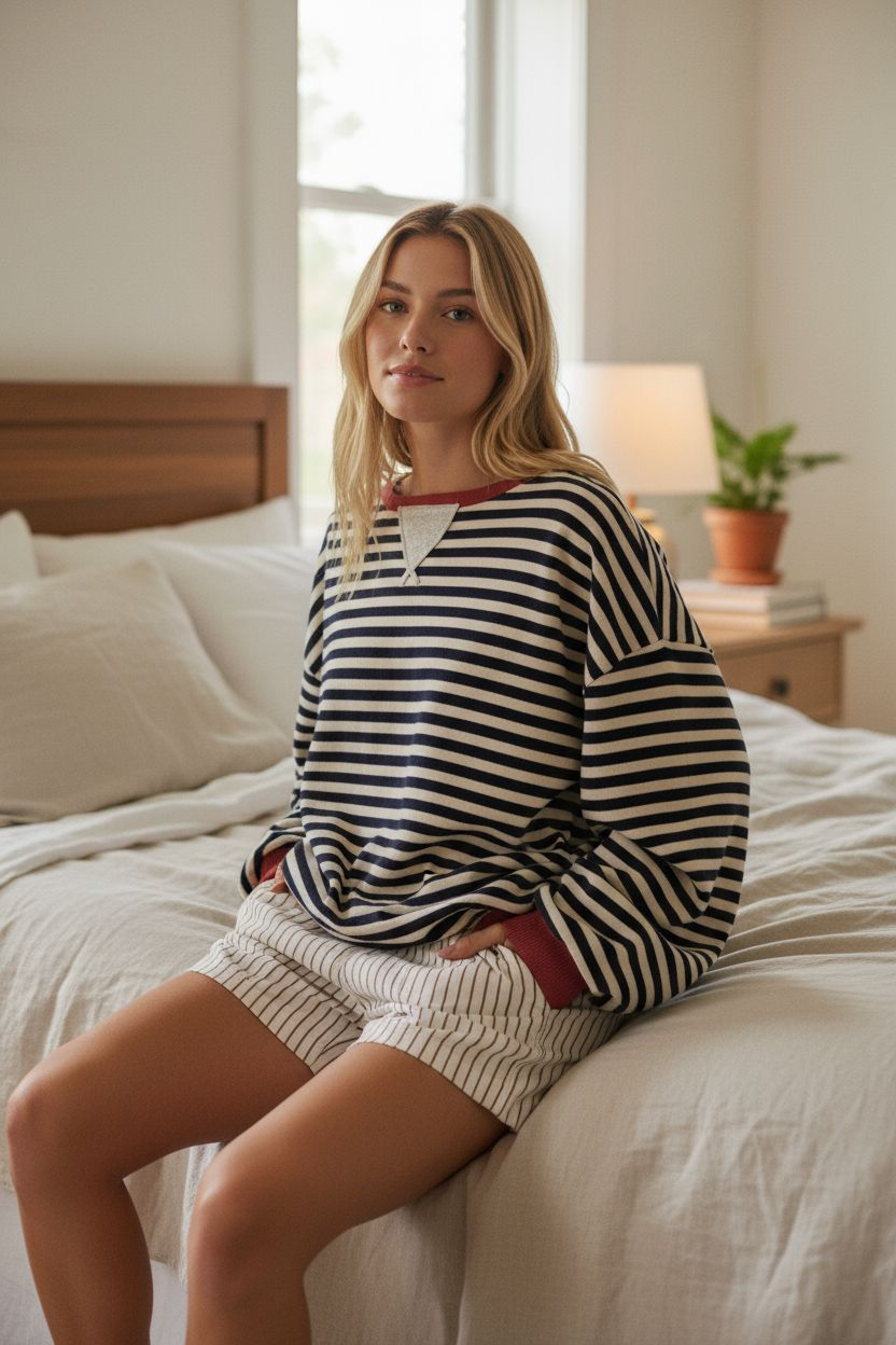 Aurora Gestreifter Oversize-Pullover