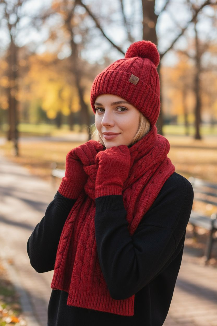 Sophie 3-teiliges Winter-Set Strickmütze, Schal & Handschuhe